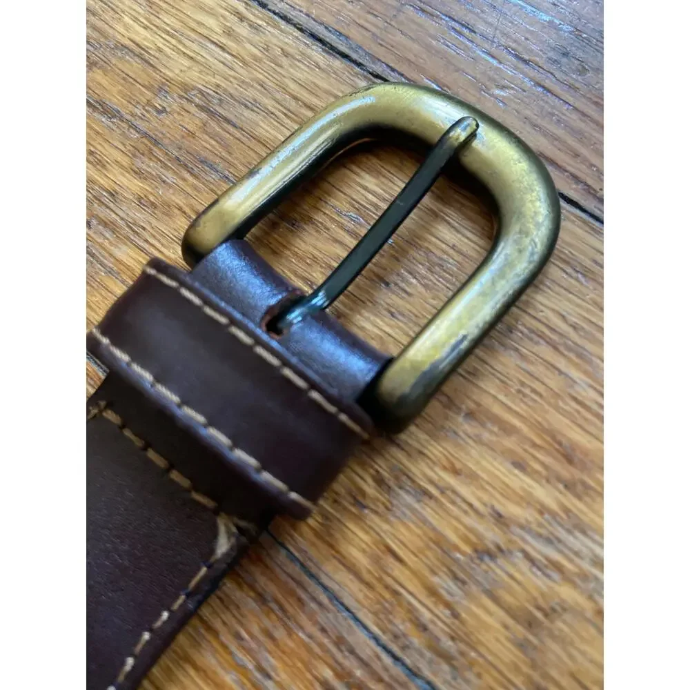 Vintage LACOSTE Green Woven Fabric Belt w/Leather Trim sz XS/S